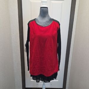 Chic Red and Black Long Sleeve Women's Top